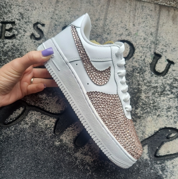 Custom bling Nike Air Force 1 with pink rhinestone crystals Women's Shoes - Picture 13 of 13